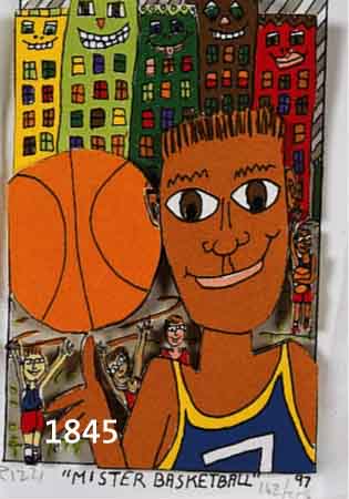 RIZZI, JAMES, MISTER BASKETBALL, DREIDIMENSIONALE FARBLITHOGRAPHIE VON 1997, HANDSIGNIERT UND NUM. 162/350, CA. 10 X 6,5CM