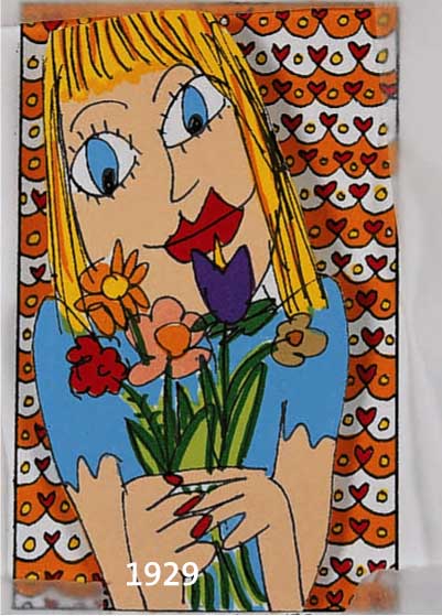 RIZZI, JAMES, GIRLS LIKE FLOWERS, DREIDIMENSIONALE FARBLITHOGRAPHIE VON 1997, HANDSIGNIERT UND NUM. 187/350, CA. 10 X 6,5CM