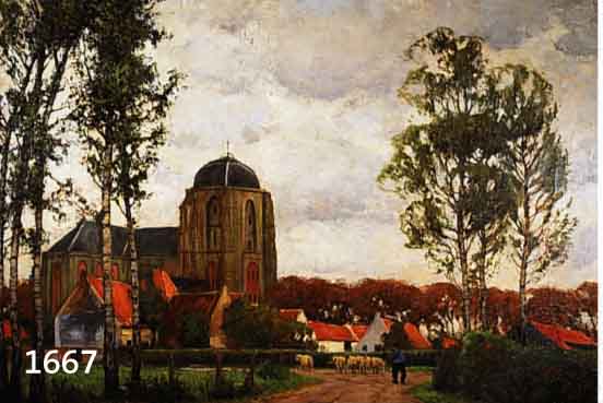 von Hoven, Gottfried, 1868 Frankfurt/M.-1921 MÜnchen, Blick auf ein Dorf, Öl/Lwd, li. u. sign. und dat. 1918, rÜckseitig auf dem Keilrahmen ...