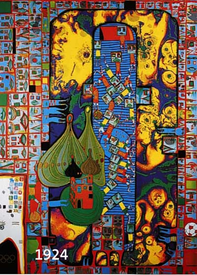 HUNDERTWASSER, FRIEDENSEICH, 1928-2000, PLAKAT ZU DEN OLYMPISCHEN SPIELEN 1972 IN MÜNCHEN, FARBOFFSET, CA. 100 X 64 CM