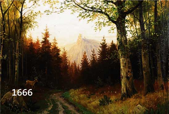 SCHMIDT, CARL LUDWIG, DÜSSELDORFER MALER DES 19. JH., ROMANTISCHE WALDLANDSCHAFT MIT REH, IM HINTERGRUND BLICK AUF EINE BURG, ÖL/LWD, LI. U. ...