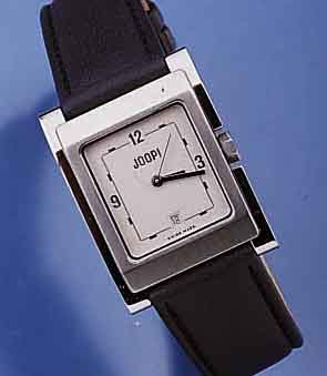 JOOP DESIGNERHERRENARMBANDUHR, SCHWEIZ UM 3 1998, EDELST., Z.T. POL., Z.T. SAT., SAPHIR- FLACHGL., HIGH-TECH-QUARTZWERK M. SEK.-TAKT U. DAT., BEI ...