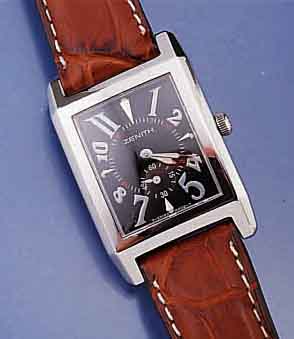 ZENITH DAMENARMBANDUHR PORT ROYAL, SCHWEIZ UM 2000, EDELST. POL., KONTRASTZIFFERBL., HIGH -TECH-QUARTZW. M. SEK.-TAKT U. DAT., LEDERBD., ...