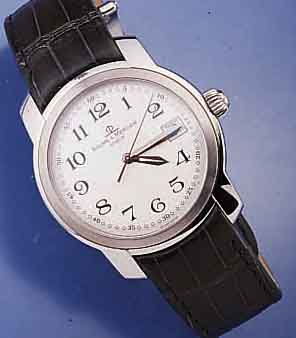 BAUME & MERCIER HERRENARMBANDUHR, SCHWEIZ UM 1998, BOD. GESCHR., BEI FERTIGST. WASSERD. 100 M, EDELST. POL., LÜN. SAT., VERSILB. KONTRAST- ...