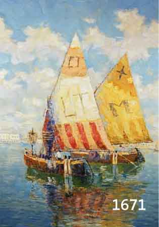 ANDREE, RUDOLF, 1873, KIS-BER/UNGARN, SCHÜ- LER DER AKADEMIEN WIEN UND MÜNCHEN, FISCHER- BARKEN VOR VENEDIG, ÖL/LWD., L. ALTERSSPUREN, SIGN., ...