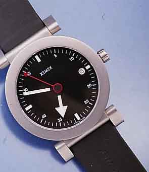XEMEX DESIGNERHERRENARMBANDUHR V. KÜLLING, SCHWEIZ UM 1998, EDELST. MATT., ORIG.-KAUT- SCHUKBD. M. EDELST.-STIFTSCHL., ETUI, PAP., GARANTIEK. ...