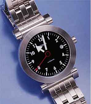 XEMEX DESIGNERHERRENARMBANDUHR V. KÜLLING, AUTOMATIK, SCHWEIZ UM 1999, EDELST. INCL. EDELST.-BAND MATT., SEITL. POL., BEIDS. SAPHIR VERGL., ...