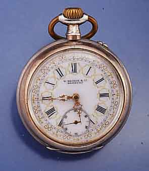 W. BECKER & CO HAMBURG HERRENTASCHENUHR OFFEN, SCHWEIZ/DEUTSCHLAND UM 1902, GELIEFERT WOHL VON DÜRSTEIN (D IM STERN), 800ER SILBER, RÄNDER ...