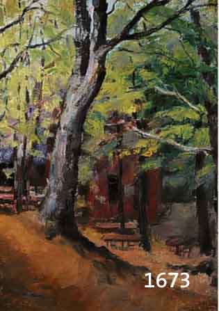 GOBIET, BERNHARD, DÜSSELDORF 1892-1945, WALDSCHENKE, ÖL/LWD, LI. U. SIGN., RÜCK- SEITIG AUF DEM KEILRAHMEN BETITELT UND BEZEICHNET, CA. 62 X 57 ...