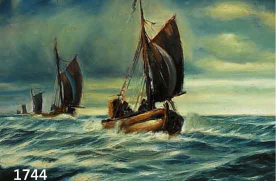 GOLL, M., MARINEMALER, 1. HÄLFTE 20. JH., HEIMKEHRENDE FISCHERBOOTE AUF SEE, ÖL/HARTFA- SER, SIGN., MAßE CA. 60X80 CM., R.