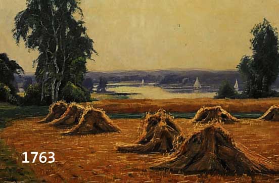 METZLER, J., DÜSSELDORFER LANDSCHAFTSMALER DES 19./20. JH., STIMMUNGSVOLLE SPÄTSOMMERLAND- SCHAFT MIT HEUGARBEN VOR GROßEN SEE MIT SEGEL- BOOTEN, ...