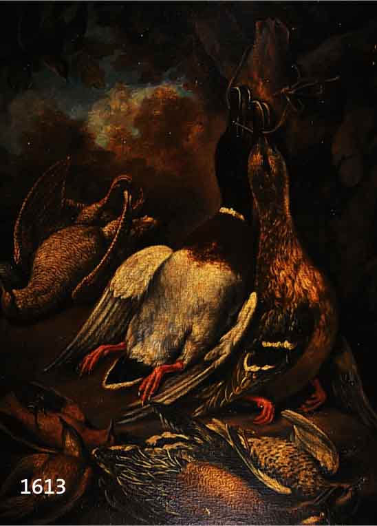 UNBEK. KÜNSTLER DES 17 JHD., WOHL NIEDER- LÄNDISCH, JAGDSTILLEBEN MIT FEDERVIEH, ÖL/LWD. , (DOUBL.), MAßE CA. 97X74 CM.