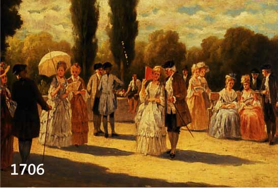 UNBEK. KÜNSTLER DES 19 JH., GROßE GESELL- SCHAFT IN HÖFISCHER KLEIDUNG IN SOMMERLICHEM SCHLOßPARK, QUALITÄTVOLLE MALEREI, ÖL/LWD. (DURCH ...