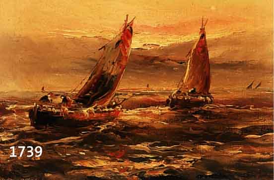 DE FLORENTIS, L., 1. HÄLFTE 20. JH., RÜCKKEHR DER FISCHERBOOTE IM ABENDROT, ÖL/LWD., SIGN, MAßE CA. 27X35 CM., R.