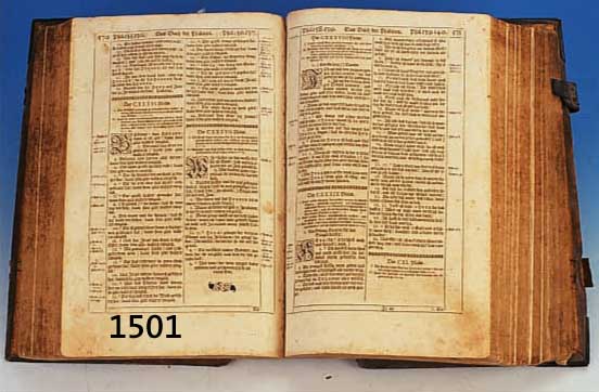 GROSSE BIBEL, UM 1690, GESTNERISCHE DRUCKEREI, ZÜRICH, TITELEI FEHLT, GEBRÄUNT, LEDEREINBAND, BESCHÄDIGT