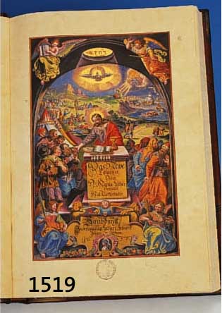 BIBLIA, REPRINT NACH 1630, CA. 1989, CORON VERLAG MONIKA SCHOELLER & CO., LACHEN/ ZÜRICHSEE, GEPRÄGTER ROTBRAUNER LEDEREIN- BAND, BUNT ...