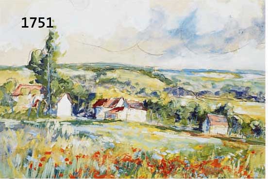 LÄMMLE, WOLFGANG, GEB. 1941 STUTTGART, BLÜHENDES MOHNFELD VOR DORFANSICHT, GOUACHE ÜBER BLEISTIFT, LI. U. SIGN. UND DAT. 74, CA. 29 X 37 CM, ...