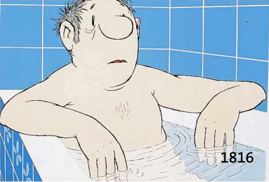 LORIOT, SERIE AUS VIER FARBLITHOGRAPHIEN, HERR MÜLLER-LÜDENSCHEID UND HERR DR. KLÖBNER IN DER BADEWANNE, ALLE HANDSIGN., ALLE NUM. 47/111, JE ...