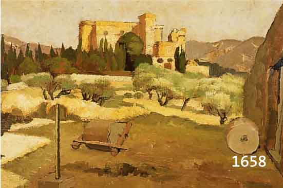 FALCOU, JACQUES, 1912 NEUILLY-SUR-SEINE BIS 1975 PARIS, SÜDLICHE STADTANSICHT, ÖL AUF MALKARTON, RÜCKSEITIG SINGIERT, CA. 35 X 46 CM, R.