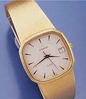 DUGENA HERRENGOLDBANDUHR, DEUTSCHLAND UM 1985, GEH. GG 585/000 INCL. GG-FLECHTBD., FALTSCHL. EDELST. M. GG-AUFL., MINERALFLACH- GL., SEK.-TAKT, ...