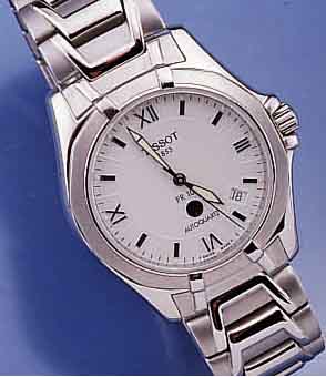 TISSOT HERRENARMBANDUHR, SERIE PR100/AUTO- QUARTZ, UNGETR., SCHWEIZ UM 1998, EDELST. Z.T. POL., Z.T. SAT. WIE EDELST.-BD, BEIDS. SAPHIR- VERGL., ...