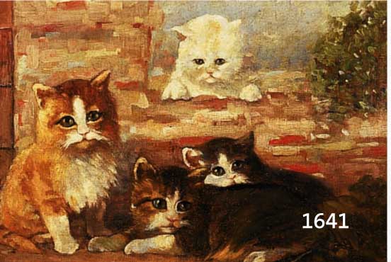 UNBEK. KÜNSTLER D. 19. JH., VIER KATZENKINDER, ÖL/LWD. (L. REST.), UNSIGN, MAßE CA. 35X49 CM., R.