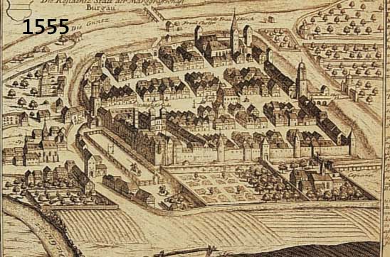 KONV. 2 BLATT GÜNZBURG UND UMGEBUNG, 1.) KUPFERSTICH V. BODENEHR, CA. 1720, GÜNTZ- BURG, DIE RESIDENTZ STATT DER MARGGRAFFSCHAFT BURGAU AUS DER ...