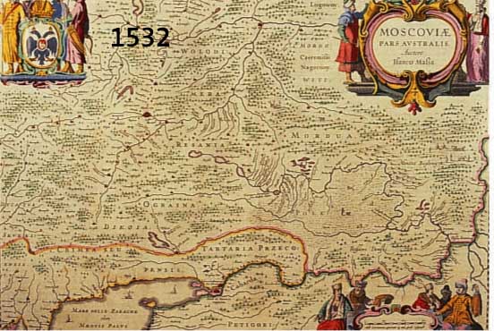 KONV. 7 BLATT MIT KARTEN U. ANS. VON RUSS- LAND, 1.) KOLOR. KUPFERSTICHK. V. J. JANSON- IUS, CA. 1640, MOSCOVIAE PARS AUSTRALIS AUC- TORE,ISAACO ...