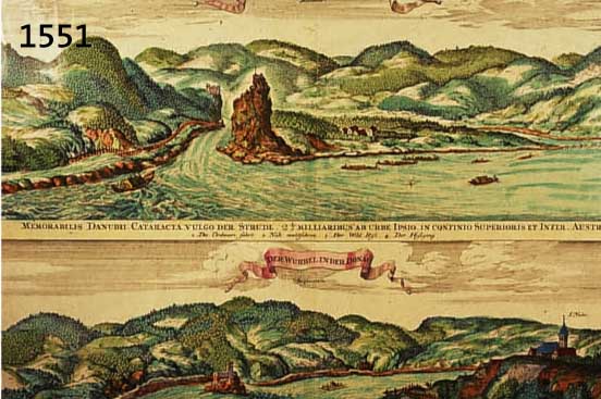 KUPFERSTICHKARTE VON SEUTTER, CA. 1745, DONAUSTRUDEL UND WIRBEL, DER STRUDEL AN DER DONAU UND DER DONAU U. DER WÜRBEL IN DEN DONAU, 2 ANSICHTEN ...