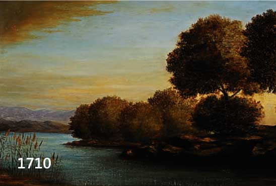 UNBEKANNTER ROMANTIKER ENDE 19. JH., BAUM- BESTANDES FLUSSUFER BEI AUFZIEHENDEM UNWETTER, ÖL/LWD., ZWEI RESTAURIERTE STELLEN, 40 X 60 CM, BREITER ...