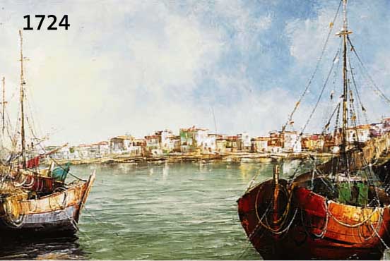 PARASELLI, ANGELO, GEB. 1919 PADUA, SCHÜLER DER AKADEMIE VENEDIG, FISCHERBOOTE IM HAFEN, ÖL/LWD., LINKS UNTEN SIGN., 40 X 80 CM, R.