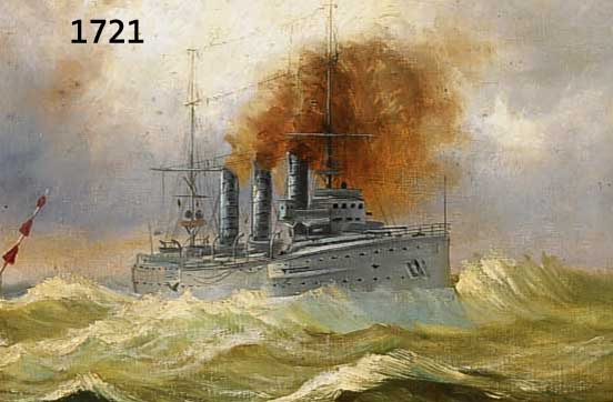 JENSEN, ALFRED, PROF., 1859-1935, BEKANNTER DEUTSCHER MARINEMALER, DAMPFER IN RAUHER SEE, ÖL/LWD, LI. U. SIGN. UND DAT. 1914 CA. 36 X 49 CM