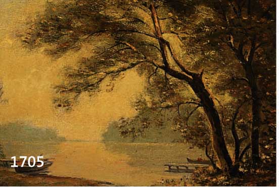 BROCKE, HEINRICH, DEUTSCHER MALER 19./20. JH., DÜSSELDORFER SCHULE, LANDSCHAFT MIT WEIHER, ÖL/HARTFASER, RE. U. SIGN., CA. 38 X 49 CM, R.