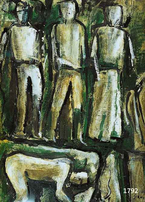 Sironi, Mario, 1885-1961, Abstrakte Komposition mit Figuren, Öl/Mal- karton, re. u. sign., rÜckseitig bestÄtigt von Mimi Sosta, ca. 54 x 39 cm, ...