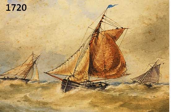 GUDIN, HERMINE, ERW. 1848 - 1853, AQUARELL SEGELSCHIFFE AUF BEWEGTER SEE, SIGNIERT, L. STOCKFLECKIG, UNTER GLAS, RAHMEN, 11.5 X 18 CM, RAHMEN L. ...