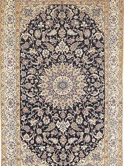 NAIN FEIN SIGN.(HABIBIAN),PERSIEN CA 211 X 131 CM..KORKWOLLE MIT SEIDE.EHZ 1-2.CA 10 JAHRE.