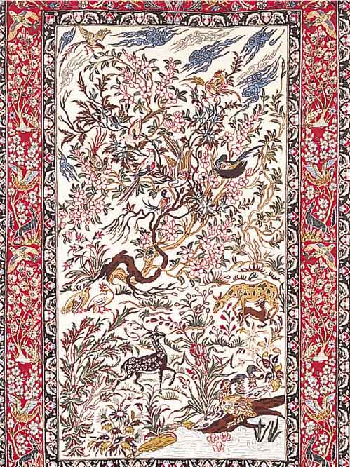 ESFAHAN FEIN,PERSIEN CA 173 X 109 CM..FLOR K ORKWOLLE MIT UNA AUF SEIDE.CA 20 JAHRE.EHZ 1-2 CA 1 MIO KN/QM.