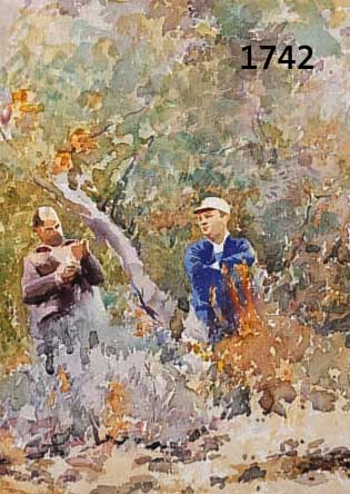 SCHLOTTER, EBERHARD, GEB. 1921 HILDESHEIM, MÄNNER AM WALDRAND, AQURELL AUF PAPIER, RE. U. MONOGR., CA. 33 X 33 CM, PP