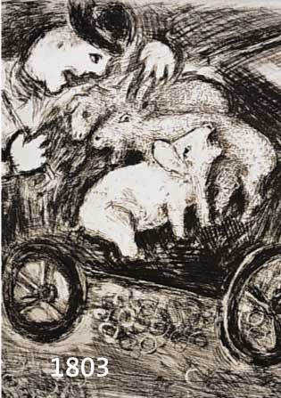 CHAGALL, MARC, 1887-1985, LE BERGER ET SON TROUPEAU, KALTNADELRADIERUNG VON 1927/30, AUF MONTVAL-BÜTTEN, BLATT 92 DER FOLGE: LES FABLES DE LA ...