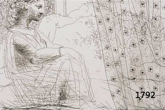 PICASSO, PABLO, 1881-1973, MINOTAURE ENDORMI CONTEMPLE PAR UN FEMME, RADIERUNG AUS DER NEUAUFLAGE DER SUITE VOLLARD VON 1933, AUF BÜTTEN VON ...