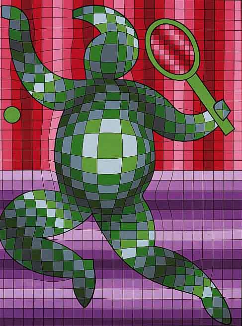 Vasarely, Viktor, 1908-1997, Der Tennisspieler, Farblithographie, hand- signiert und num. 284/300, ca. 34 x 25 cm