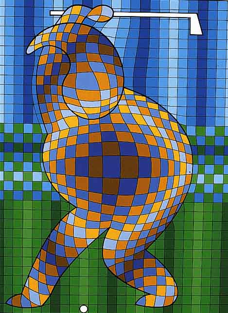 Vasarely, Viktor, 1908-1997, Der Golfspieler, Farblithographie, handsig- niert und num. 45/300, ca. 34 x 25 cm