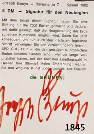 BEUYS, JOSEPH, 1921-1986, 5 DM-SIGNATUR FÜR DEN NEUBEGINN, POST- KARTENMULTIPLE, HANDSIGNIER, CA. 14.5 X 10 CM