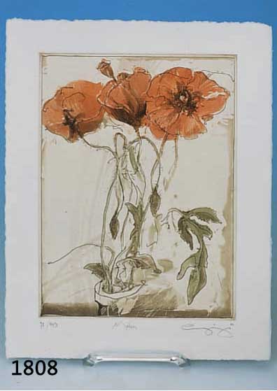 GÖrg, JÜrgen, Mohn, Farbaquatintaradierung, handsigniert, betitelt, dat. 01, num. 90/150,c a. 23.5 x 17.5 cm, in dem Buchband Reflexion
