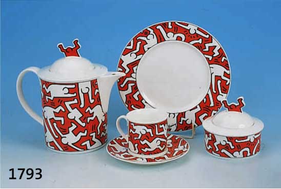 KAFFEESERVICE, VILLEROY & BOCH, 1991, ENTWURF UND DEKOR KEITH HARING, LIMITIERTE AUFLAGE, 271/500, MIT ZERTIFIKAT, IM ORIG. KARTON