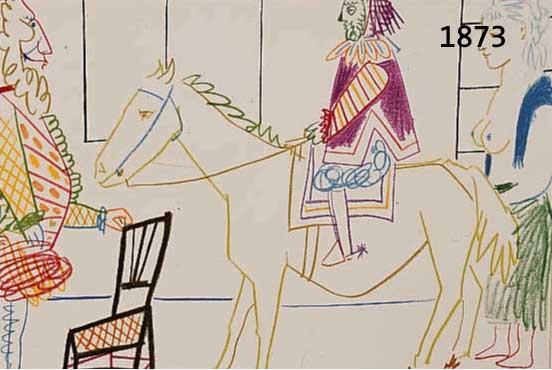 PICASSO, PABLO, MODELL UND ZIRKUSREITER, FARBLITHOGRAPHIE AUS: THE HUMAN COMEDY, TERIADE, MOURLOT 1954, CA. 24 X 32 CM
