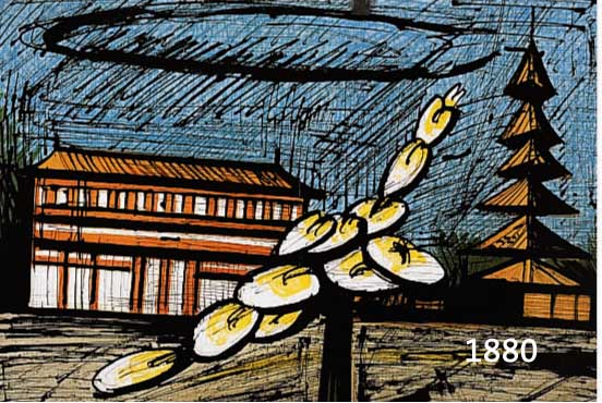 BUFFET, BERNARD, ZWEI FARBLITHOGRAPHIEN AUS: EINE REISE NACH JAPAN, AUFLAGE 200 EXEMPLARE, JE CA. 47 X 64 CM, MIT MITTELBUGFALTE