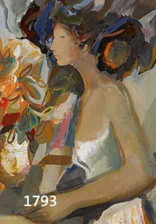 Merino, Daniel, geb. 1941, Spanien, HalbportrÄt einer jungen Frau mit Blumen, Öl/Malkarton, mit BestÄtigung, ca. 28 x 22 cm, R.