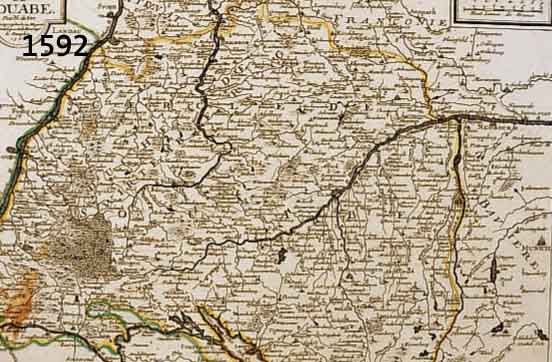 KUPFERSTICHKARTE, N. DE FER, 1705, LE CERCLE DE SOUABE, MIT KLEINEM GRENZKOLORIT, CA. 24 X 34 CM