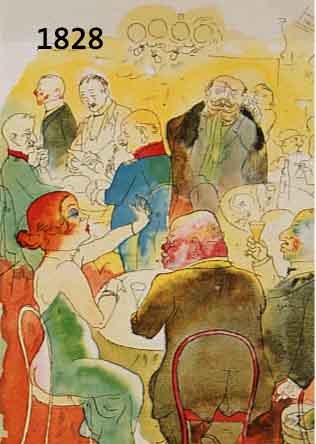 GROSZ, GEORGE, 1893-1959, ZWEI FARBOFFSET- LITHOGRAPHIEN AUS ECCE HOMO: KRAFT UND ANMUT, SOIREE, MALIK-VERLAG BERLIN 1922, CA. 19 X 25 CM, PP, ...
